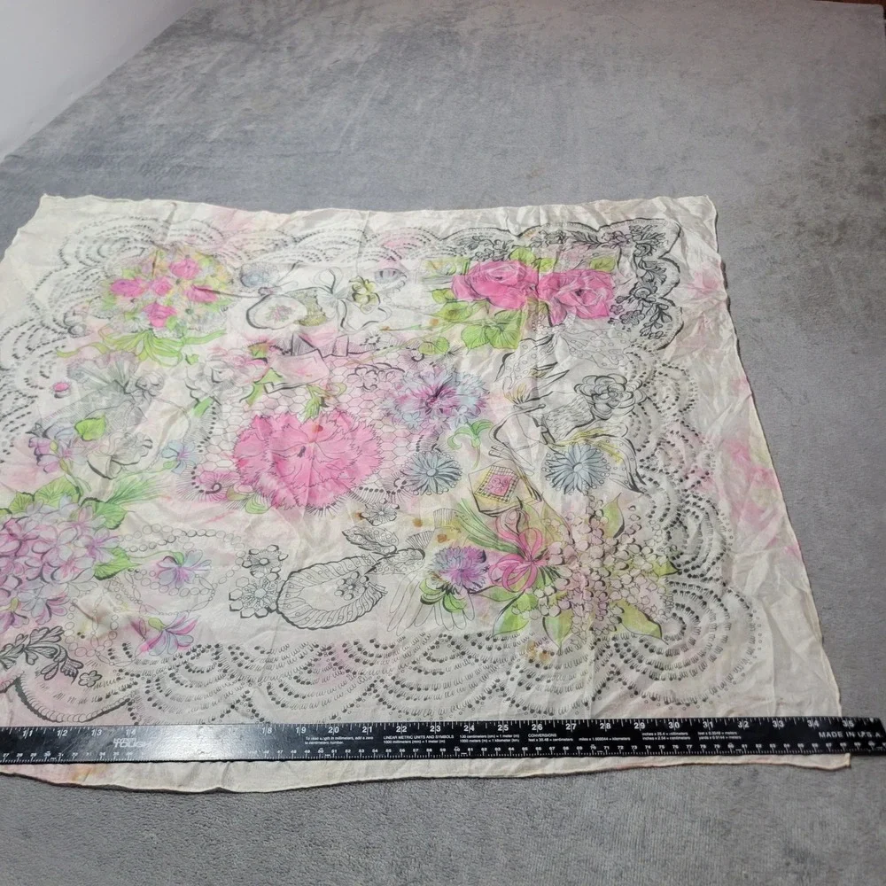 Unbranded Women Square Scarf L Pink Purple Floral Lace Sheer‎ Vintage Romantic